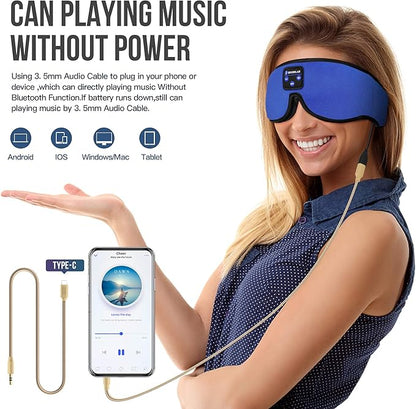 3D Sleep Mask with Bluetooth 5.4 Headphones, Wireless Music Headphones Eye Mask for Side Sleepers, Built-in HD Stereo Speakers, Adjustable & Blackout Noise Cancelling Sleeping Mask for Men Women