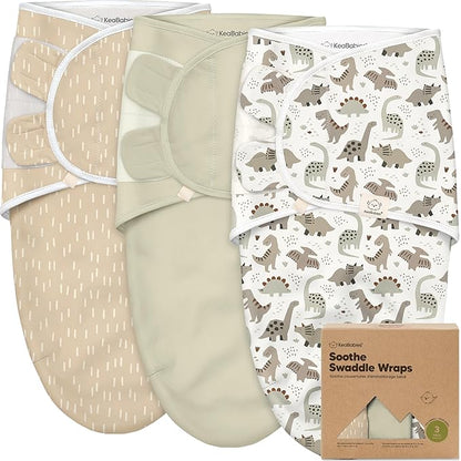 3-Pack Organic Baby Swaddle Sleep Sacks - Swaddles for Newborns, Infant 0-3 Months, Baby Girls, Boys, Soft & Snug Newborn Sleep Sack, Nursery Swaddling Blankets (Dino Ridge, OS)