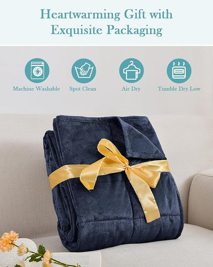 Topblan Weighted Blanket Twin Size 12lbs, Adult Weighted Blankets with Soft Warm Fabric for Sleeping and Calming, Adult Heavy Blanket for Sofa Bed, Navy Blue, 48 x 72 inches