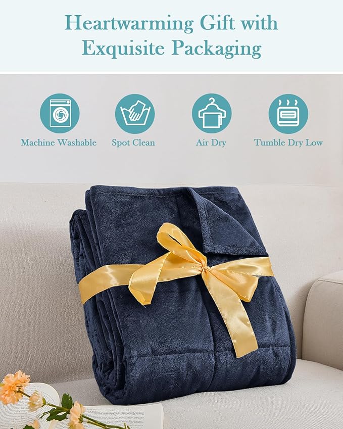 Topblan Weighted Blanket Twin Size 15lbs, Adult Weighted Blankets with Soft Warm Fabric for Sleeping and Calming, Adult Heavy Blanket for Sofa Bed, Navy Blue, 48 x 72 inches