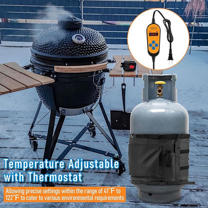 1 Pack Propane Tank Heater Blanket Gas LP Cylinder Tank Heater with Thermostat Controller Adjustment 41-122 °F and Timer Function, Propane Buckets Warmer Blanket Fit for 5-40LB Tanks (Black)