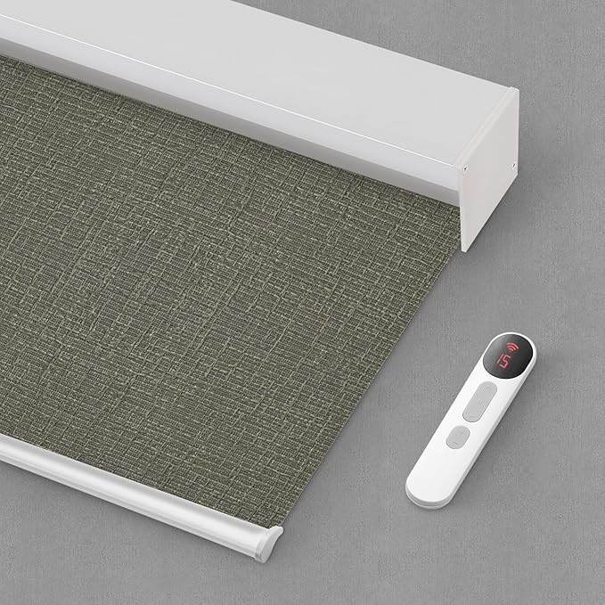 Bringnox Motorized Blinds with Remote,100% Blackout Smart Roller Blinds Compatible with Apple Homekit Google Home and Alexa Via HUB,and Customized (Safari Smoke-19)