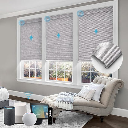 SmartWings Motorized Roller Shades Work with Homekit, 100% Blackout Smart Blinds for Windows, Cordless Remote Control Window Shades, Safar Rock Grey, Customized Size