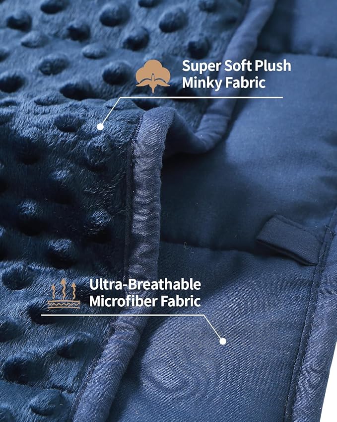 Mr. Sandman Weighted Lap Blanket 2LBS 20 x 30 Inches, Minky Dots Heavy Blanket with Glass Beads, Soft and Cooling for School and Home, Navy Blue