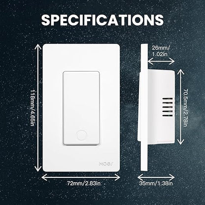 MOES Smart Single Pole Light Switch, 2.4GHz WiFi Smart Wall Switch, Needs Neutral Wire, Multi-Control, Smart Life/TUYA APP Control, Voice Control with Alexa/Google Home, White 1 Gang