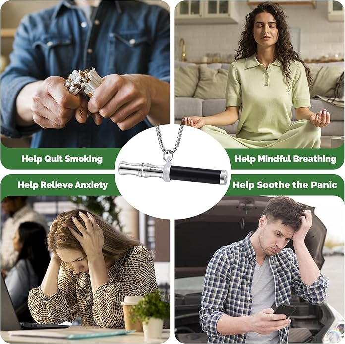 Breathe Free Necklace, Natural Stone Breathing Necklace for Stress Relief, Mindfulness and Relaxation, Anxiety Necklace Mindful Breathefree Calm Tool with Plant Cores, Portable Wellness Gift for Adult