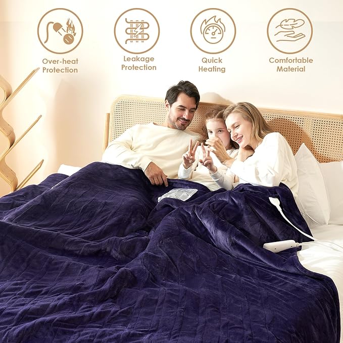 EHEYCIGA Heated Blanket Electric Blanket Queen Size - Heating Blanket with 9 Heating Levels & 10 Hours Auto Off, Soft Cozy Sherpa Washable Dual Control Blanket with Fast Heating, 84 x 90 Inches