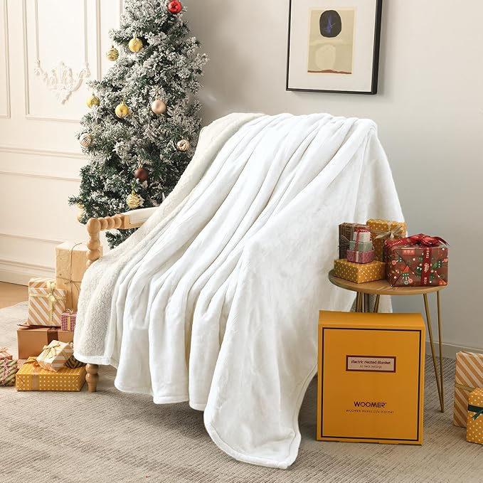 WOOMER Electric Heated Blanket Full Size, Soft Flannel Fast Heating Blanket, Purple Color, 77"x 84", 10 Heating Levels & 0.5-12H Auto Off, Over-Heat Protection
