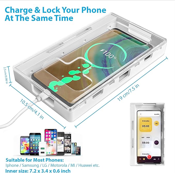 Cell Phone Lock Box – Portable Cell Phone Jail Box with 2 Keys to Reduce Kid's & Student's Screen Time – Self-Control Locking Container to Boost Productivity for iPhone, Samsung Clear