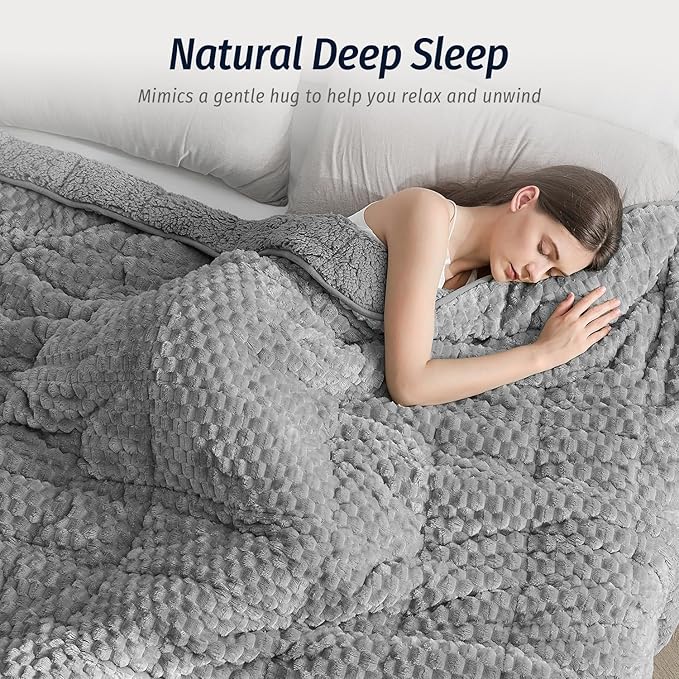 Wemore Fleece Weighted Blanket for Adults (48" x 72" 12lbs, Grey), Dual Sided Cozy Soft Sherpa Heavy Blanket, 3D Imitation Turtle Shell Warm Jacquard Flannel Weighted Blankets for Couch and Bed