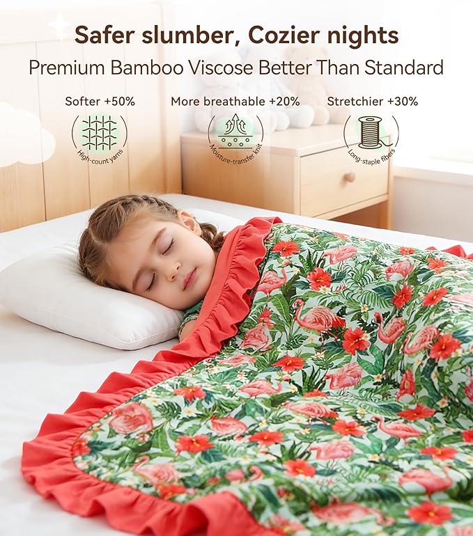 Premium Baby Blankets, Soft Viscose from Bamboo Blanket for Girls, Nursery Crib Bedding Quilt for Newborn and Toddler, Ruffle Blanket Cooling for Hot Sleepers, 50''x50'' Flamingo