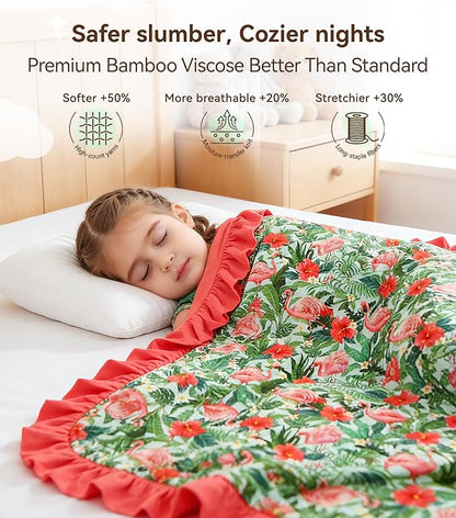 Premium Baby Blankets, Soft Viscose from Bamboo Blanket for Girls, Nursery Crib Bedding Quilt for Newborn and Toddler, Ruffle Blanket Cooling for Hot Sleepers, 50''x50'' Flamingo