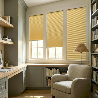 LazBlinds Cordless Cellular Shades, No Tools No Drill Blackout Honeycomb Shades Pleated Blinds for Windows, 26 1/2" W x 64" H, Yellowish-Brown
