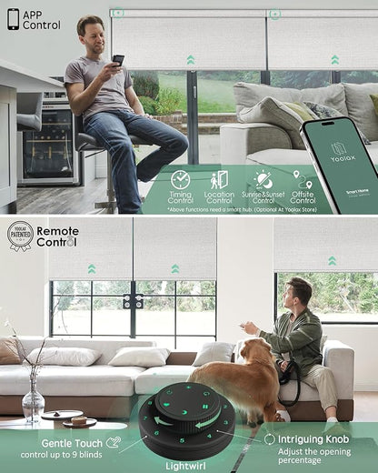 Yoolax Motorized Blinds with Remote, Smart Blinds for Windows Blackout Automatic Shades Work with Alexa Remote Control Roller Window Shades with Valance, Custom Size (Fabric-Greyish White)