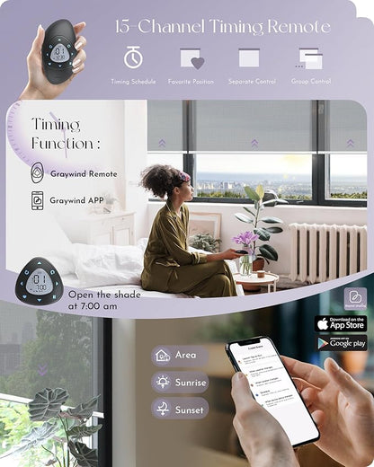Graywind Motorized Solar Shades Compatible with Alexa Google Remote Electric Window Shade Fireproof Smart Roller Blinds with Valance for Home Office Patio, Custom Size (5% Openness Grey)