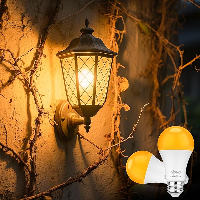 KINUR LED Amber Dimmable Light Bulbs, A19, 9W, 1800K, E26 Base, 60W Equivalent, Amber Soft Light Bulbs Warm Night Light for Bedroom, Sleep, 2 Pack