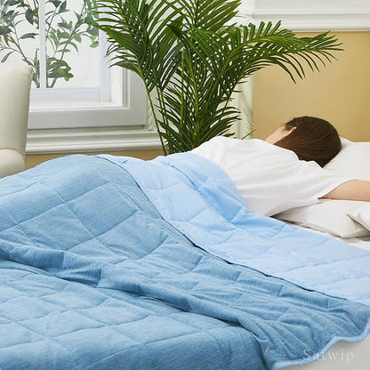 Satwip Cooling Weighted Blanket 20 lbs Queen Size Cool Moire Jersey Bed Blanket for Hot Sleeper with Soft Breathable Sanded, 60 x 80 inches, Blue
