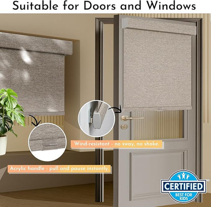 Persilux Blackout Roller Shades for Window Blinds,Cordless,Linen Fabric,Thermal Insulated Fabric UV Protection Shades for Home,Office,Bedroom,Door,Blackout-Light Brown,33 1/2" W X 72" H