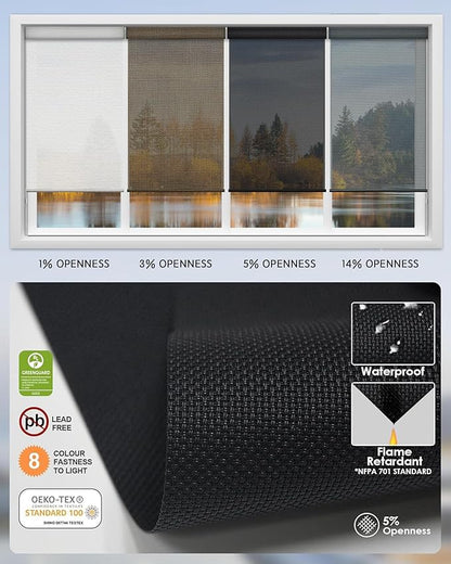 Yoolax Motorized Solar Shade Romote Control Light Filtering Roller Blinds Transparent Sight Auto Window Blinds (Black)