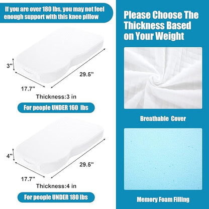 HOMBYS Memory Foam Knee Pillow for Side Sleepers, Leg Pillow for Knee, Separates The Knees for Body Alignment-Between Leg Pillow for Lower Back Pain Relief and Pregnancy Support -(18"x30"x4", White)