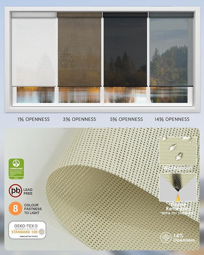Yoolax Motorized Solar Shades Light Filtering Motorized Blinds with Remote Smart Blinds Compatible with Alexa Flame Retardant Roller Shades for Windows Home Office Custom (14% Openness Golden Mesh)