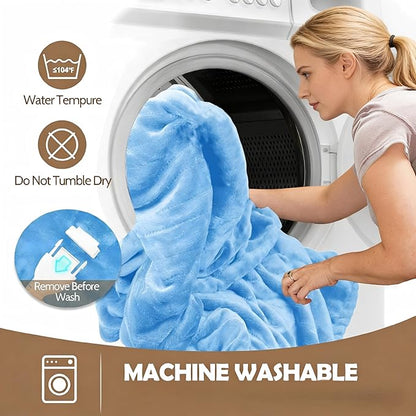 Wearable Heated Blanket with Foot Pocket, 52"x72" Electric Blanket with Sleeves for 12 Hours Timer, 6 Heat Settings, Flannel & Sherpa, Blue