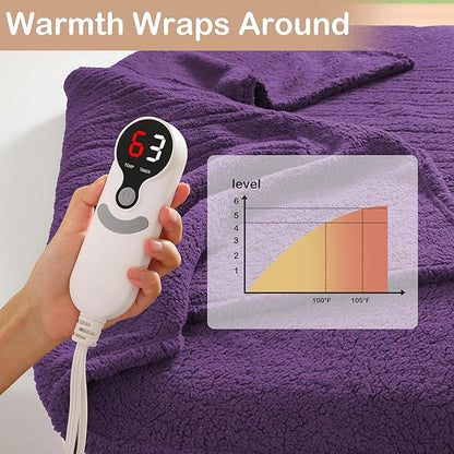 Electric Heated Blanket Twin Size 62"×84" with 9 Heating Levels & 1-10Hs Auto Off, Heating Blankets Double Sided Plush Sherpa, Energy Efficient, Machine Washable, Dark Purple