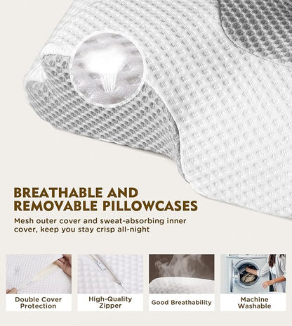 Osteo Cervical Pillow for Neck Pain Relief, Hollow Design Odorless Memory Foam Pillows with Cooling Case, Adjustable Orthopedic Bed Pillow for Sleeping, Support for Side Back Sleepers