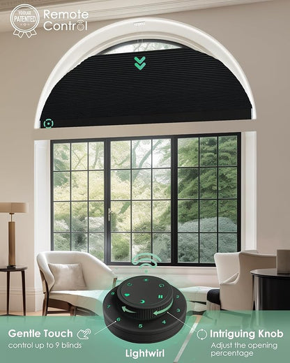 Yoolax Smart Cellular Shades, Motorized Arch Window Honeycomb Blinds Motorized Blinds with Remote Compatible with Alexa, Customized Arched Cellular Shades (Blackout Noir)