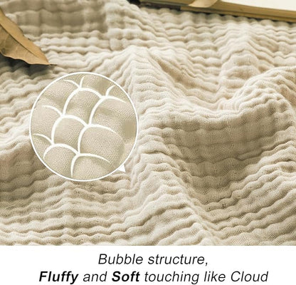 EMME Cotton Throw Blanket for Couch Soft Muslin Blankets 50"x60" Lightweight Breathable Blanket Light Tan All Season Gauze Blanket