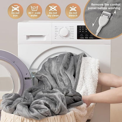 EHEYCIGA Heated Blanket - Twin Size, 9 Heating Levels, 10 Hour Auto Off, Soft Cozy Sherpa Washable Blanket, 62 x 84 Inches