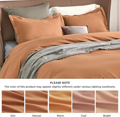 Bedsure Duvet Cover Queen Size - Soft Double Brushed Bedding Set for Kids & Adults, Zipper Closure, 3 Pieces, Includes 1 Duvet Cover (90"x90") & 2 Pillow Shams, NO Comforter, Burnt Orange