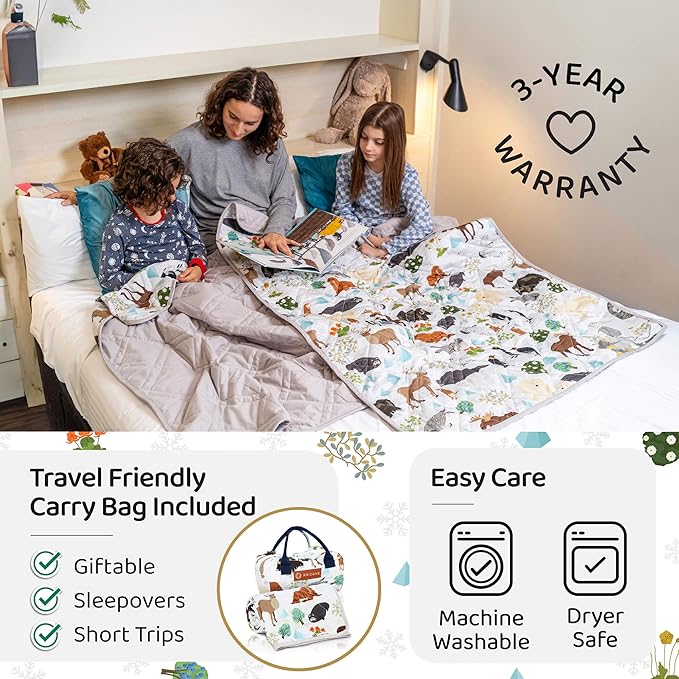 Aricove Weighted Blanket Kids, 7 lb, 40x60 inches, Small Twin Size, Soft Cotton, Machine Washable, Grey/Snow Animals