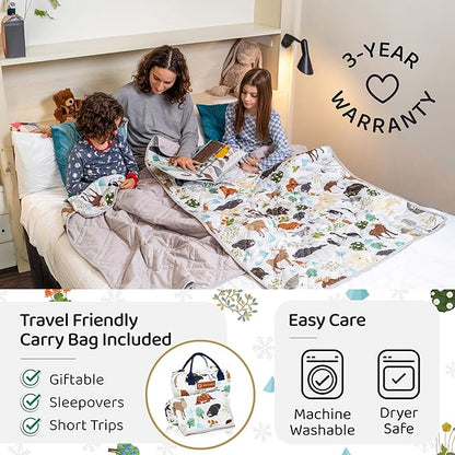 Aricove Weighted Blanket Kids, 7 lb, 40x60 inches, Small Twin Size, Soft Cotton, Machine Washable, Grey/Snow Animals