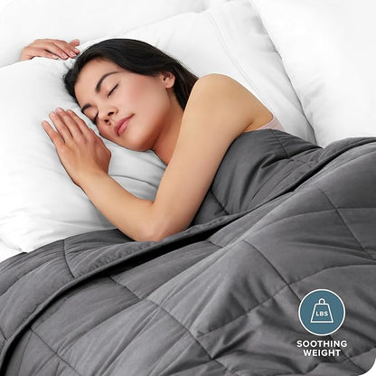 Bare Home Weighted Blanket Full or Queen Size 12lb (48" x 72") for Adults - All-Natural 100% Cotton - Premium Heavy Blanket Nontoxic Glass Beads (Grey, 48"x72")