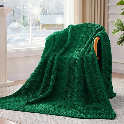 Knitted Weighted Blanket for Adult, Chunky Knit Weighted Throw for Sleep 80"*87" 20lbs, Cooling Breathable Machine Washable Heavy Blanket for Room Decor (Green, King)