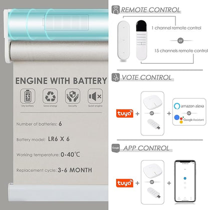 Allesin Motorized Roller Shade Work with Alexa for Window, 100% Blackout Smart Shades Cordless with Remote Control, Electric Automated Blinds for Window, Customized Size for Smart Home (Grey Beige)