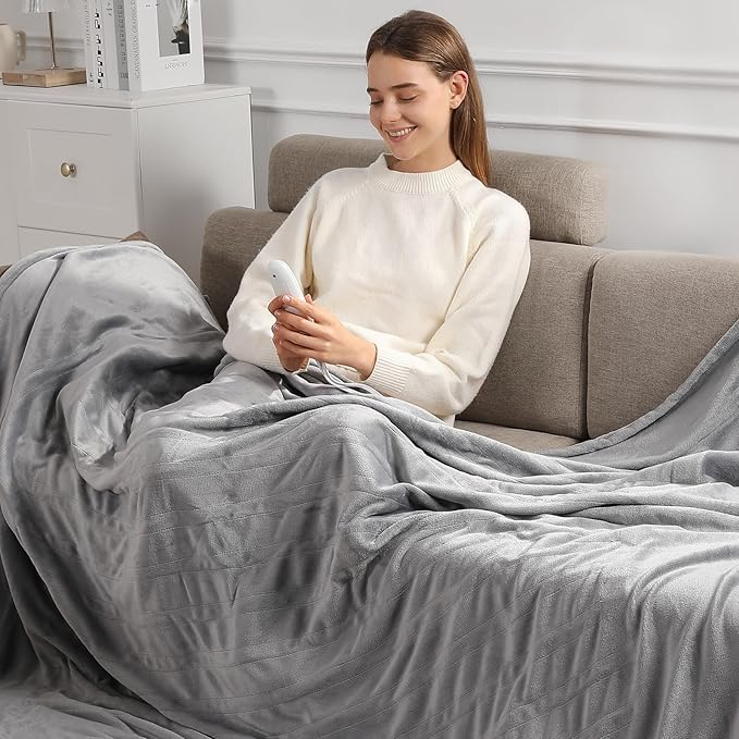 Heated Blanket Queen Size Electric Blanket 84''X90'' - Soft Plush Premium Flannel with Dual Controllers, 5 Heating Level & 10 Hour Auto Off, ETL & FCC Certified, Warm Gifts for Grandma, Grey