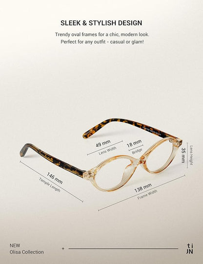 TIJN Olisa Blue Light Blocking Glasses for Women Men,Oval Glasses Frame Bluelight Glasses for Gaming/Computer/Screen
