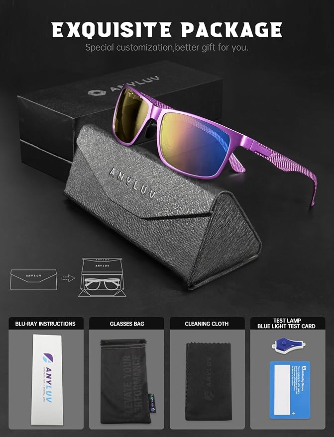 ANYLUV Blue Light Blocking Glasses Men Computer Gaming Glasses Lightweight Al-Mg Metal Anti Eyestrain Eye Protection
