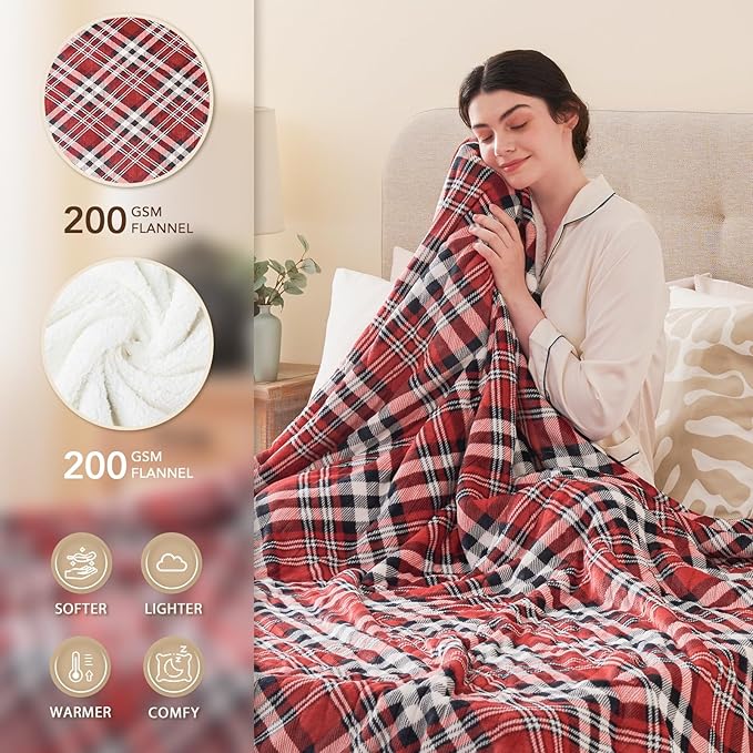 Homemate Electric Blanket Heated Twin Size - 62“x84“ Ultra Soft Cozy Flannel Heating Blanket with 10 Fast Heat Levels 8 Hours Auto Off Over-Heated Protection ETL Certification Keep Warm in Home