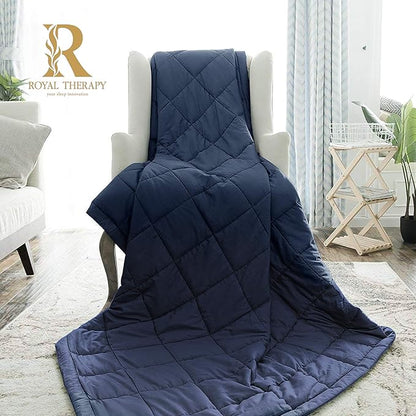 Royal Therapy Weighted Blanket - Heavy 100% Cotton Blankets with Premium Glass Beads (60''x80'' 25lbs, Prussian Blue), Suitable for One Person (~250lb) - Use on Queen/King Bed