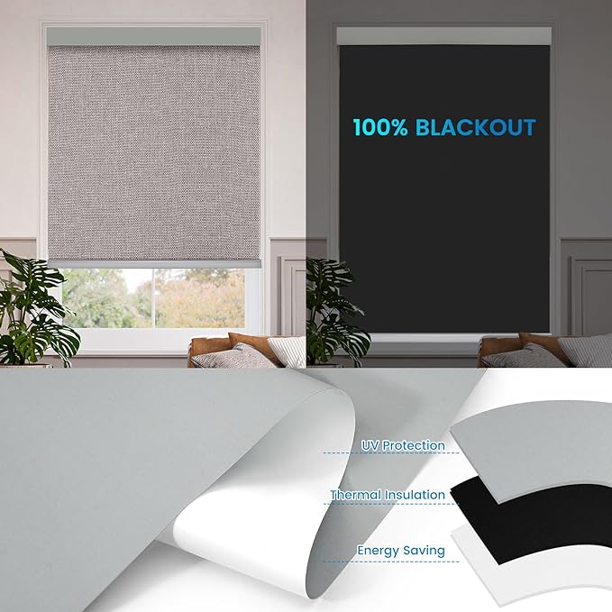 Motorized 100% Blackout Roller Shades – Custom Smart Blinds with Remote Control, Rechargeable Battery or Plug-in Motor, Tuya WiFi Optional, Home & Office Automatic Window Shades (Mocha Gray/CH9565)