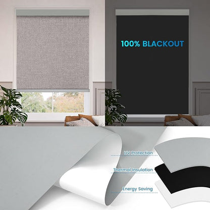 Motorized 100% Blackout Roller Shades – Custom Smart Blinds with Remote Control, Rechargeable Battery or Plug-in Motor, Tuya WiFi Optional, Home & Office Automatic Window Shades (Mocha Gray/CH9565)