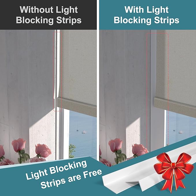 BERISSA Motorized Blinds with Remote,Light Filtering Smart Roller Shades with App,Voice Control,See-Through Fabric,Thermal Insulated Automatic Blinds,Electric Shades with USB/Solar Pannel.Solar Beige
