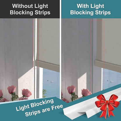 BERISSA Motorized Blinds with Remote,Light Filtering Smart Roller Shades with App,Voice Control,See-Through Fabric,Thermal Insulated Automatic Blinds,Electric Shades with USB/Solar Pannel.Solar Beige
