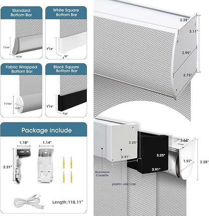 SmartWings Motorized Roller Shades 5% Openness Without Privacy Custom Size, Rechargeable Battery, Works with Matter/Apple HomeKit, Alexa, Thread/Zigbee, Remote Optional, 5% Openness White Grey