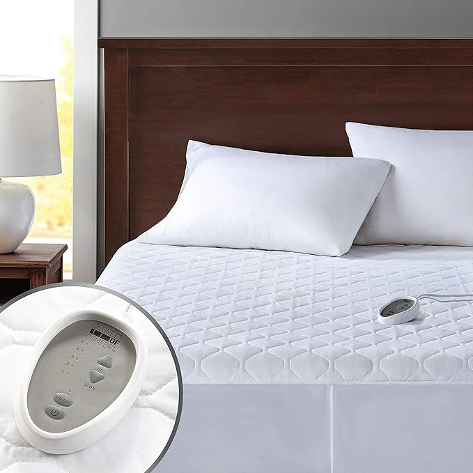 Degrees Of Comfort Twin XL Heated Mattress Pad | Zone Heating Electric Bed Warmer W/Auto Shut Off | Fit Up to 15 Inch | 12.5ft Long Cord - 39x80 Inch, White