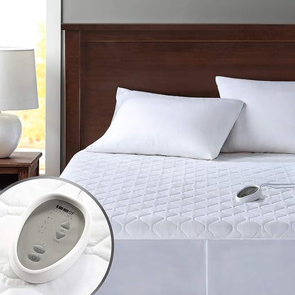 Degrees Of Comfort Heated Mattress Pad Twin Size | Zone Heating Electric Bed Warmer W/Auto Shut Off | Fit Up to 15 Inch | 12.5ft Long Cord - 39x75 Inch, White