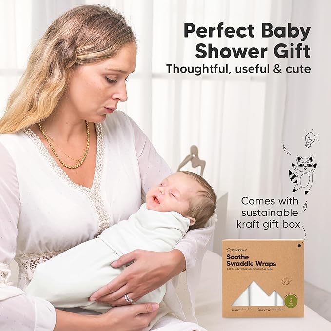 3-Pack Organic Baby Swaddle Sleep Sacks - Swaddles for Newborns, Infant 0-3 Months, Baby Girls, Boys, Soft & Snug Newborn Sleep Sack, Nursery Swaddling Blankets (Soft White, OS)